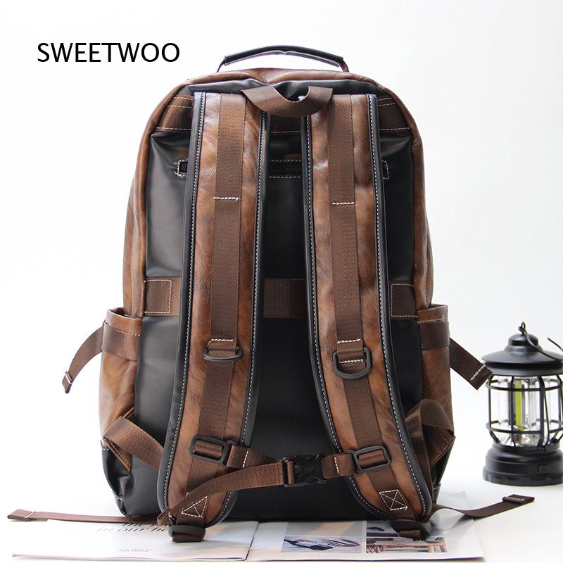 Men Brown Color Block Faux Lea - Leather Backpack Vintage review and price